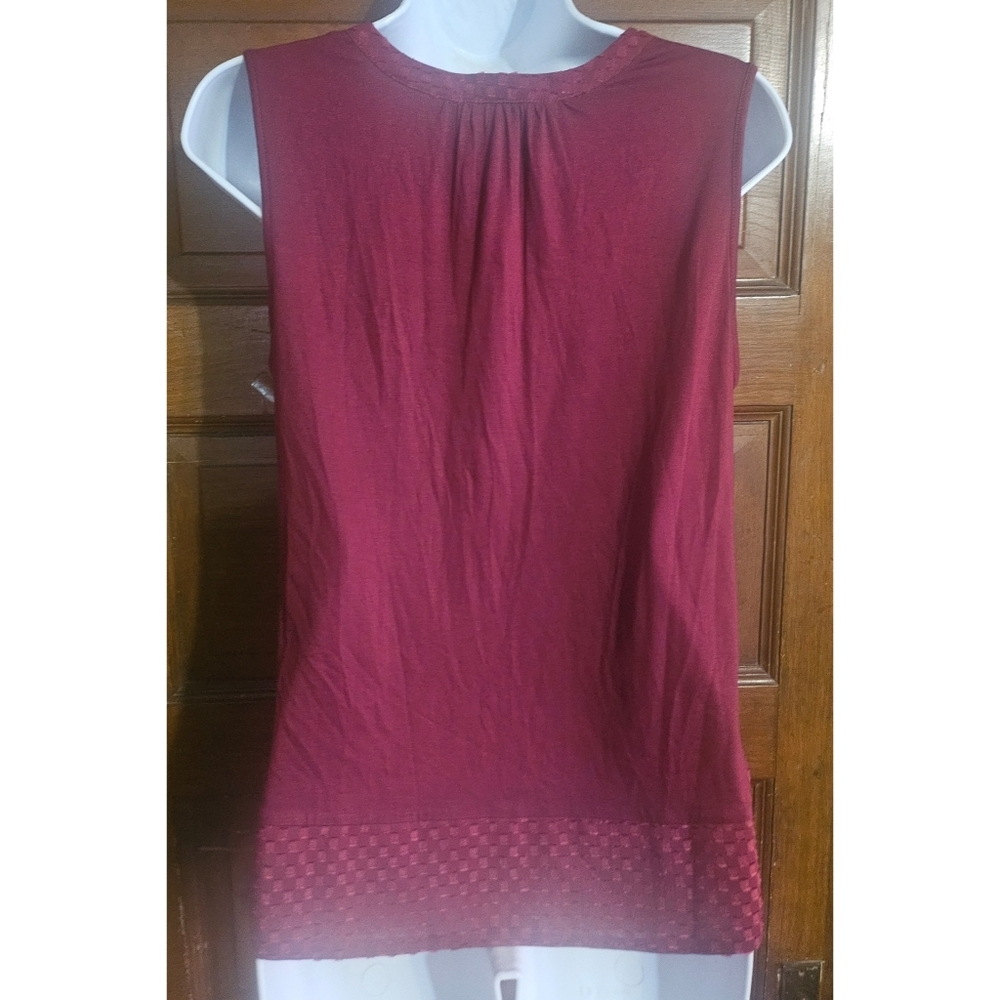 NEW Split Neck Geometric Print Semi Sheer Knit Top - Picture 7 of 12